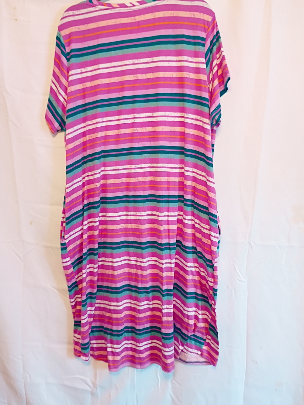 Joyspun Size 3x 22w-24w With Pink And Teal Stripes V-Neck Midi Dress/Nighty - Picture 9 of 9
